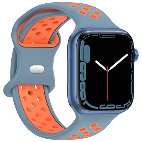 Geageaus Armbänder kompatibel mit Apple Watch 38/40/41/42/44/45/49mm für Damen Herren, Silikon Armband für Apple Watch Series 8 7 6 5 4 3 2 1 SE,Ultra (38/40/41mm,Blau/Orange) von Geageaus