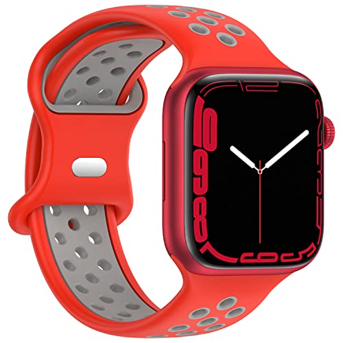 Geageaus Armbänder kompatibel mit Apple Watch 38/40/41/42/44/45/49mm für Damen Herren, Silikon Armband für Apple Watch Series 8 7 6 5 4 3 2 1 SE,Ultra (38/40/41mm,Roter/Grau) von Geageaus