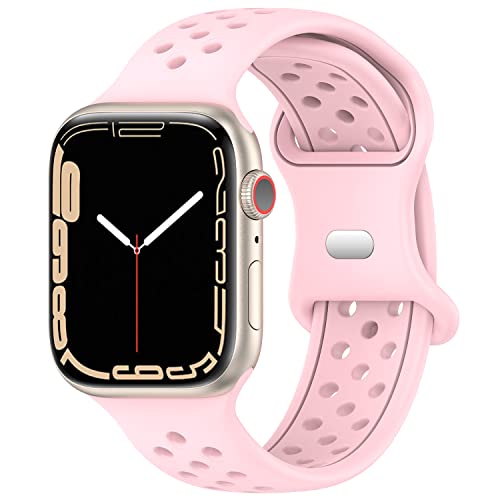 Geageaus Armbänder kompatibel mit Apple Watch 38/40/41/42/44/45/49mm für Damen Herren, Silikon Armband für Apple Watch Series 8 7 6 5 4 3 2 1 SE,Ultra (42/44/45/49mm,Rosaer) von Geageaus