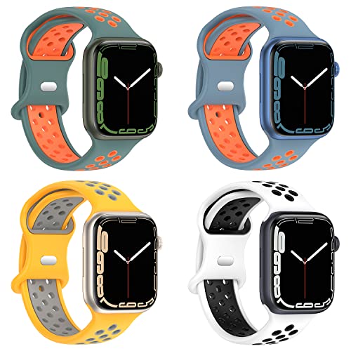 Geageaus Armbänder kompatibel mit Apple Watch 38/40/41/42/44/45/49mm für Damen Herren, Silikon Armband für Apple Watch Series 8 7 6 5 4 3 2 1(38/40/41mm,Blau/Orange+Grün/Orange+Weiß/Schwarz+Gelb/Grau) von Geageaus