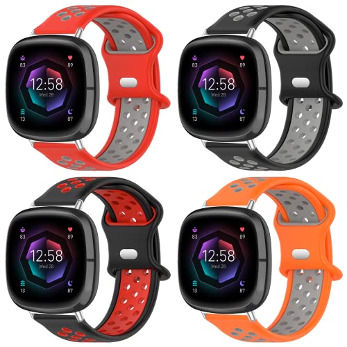 Geageaus Armbänder kompatibel mit Fitbit Versa 3/Versa 4/Fitbit Sense/Sense 2, weiches Ersatz-Sportarmband für Damen und Herren (schwarz/grau+schwarz/rot+orange/grau+rot/grau) von Geageaus