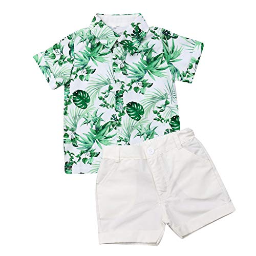 Geagodelia 2tlg Kinderkleidung Babykleidung Set Kinder Baby Jungen Kleidung Outfit Kurzarm Hemd Top + Shorts Kleinkinder Weiche Strand Babyset T-39658 (2-3 Jahre, Blatt - Grün 012) von Geagodelia