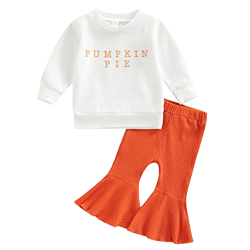 Geagodelia Baby Kinder Mädchen Halloween Kürbis Kleidung Outfit Babykleidung Kinderkleidung Set Langarmshirt Top + Hose Neugeborene Kleinkinder Weiche Babyset (Weiß & Orange 49, 2-3 Jahre) von Geagodelia