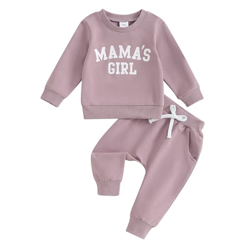 Geagodelia Baby Mädchen Kleidung Outfit Babykleidung Set Langarmshirt Sweatshirt + Hose Neugeborene Weiche Babyset Mama's Girl Zweiteiler (C - Violett, 12-18 Monate) von Geagodelia