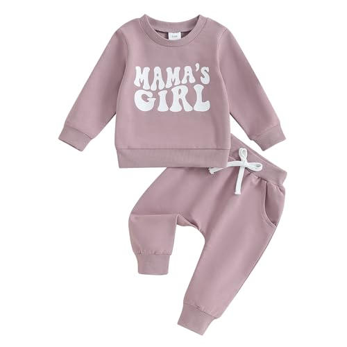 Geagodelia Baby Mädchen Kleidung Outfit Babykleidung Set Langarmshirt Sweatshirt + Hose Neugeborene Weiche Babyset Mama's Girl Zweiteiler (D - Violett, 6-12 Monate) von Geagodelia