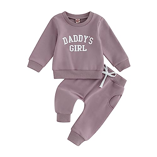 Geagodelia Baby Mädchen Kleidung Outfit Babykleidung Set Langarmshirt Sweatshirt + Hose Neugeborene Weiche Babyset Zweiteiler Daddy's Girl (A - Lila, 2-3 Jahre) von Geagodelia