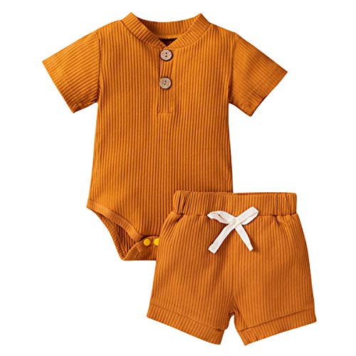 Geagodelia Babykleidung Set Baby Jungen Mädchen Kleidung Outfit Kurzarm Body Strampler + Shorts Neugeborene Weiche Einfarbige Babyset T-52508 (Orange, 12-18 Monate) von Geagodelia