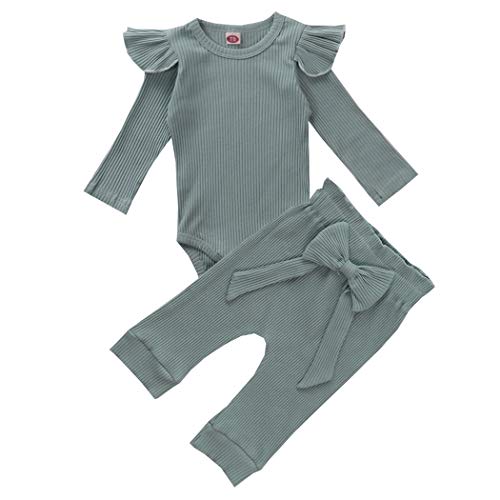 Geagodelia Babykleidung Set Baby Mädchen Kleidung Outfit Langarm Body Strampler + Hose Neugeborene Weiche Einfarbige Babyset T-45461 (Grün, 12-18 Monate) von Geagodelia