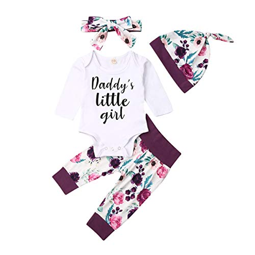 Geagodelia Babykleidung Set Baby Mädchen Langarm Body Strampler + Hose + Stirnband Mütze Kleinkinder Neugeborene Warme Babyset Kleidung Daddy's Prinzessin (6-9 Monate, Weiß & Lila 119) von Geagodelia