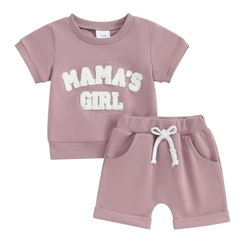 Geagodelia Kleinkinder Baby Mädchen Sommer Kleidung Set Kurzarm Sweatshirt und Shorts Baumwolle Baby Outfit für Muttertag (Lila, 18-24 Months) von Geagodelia