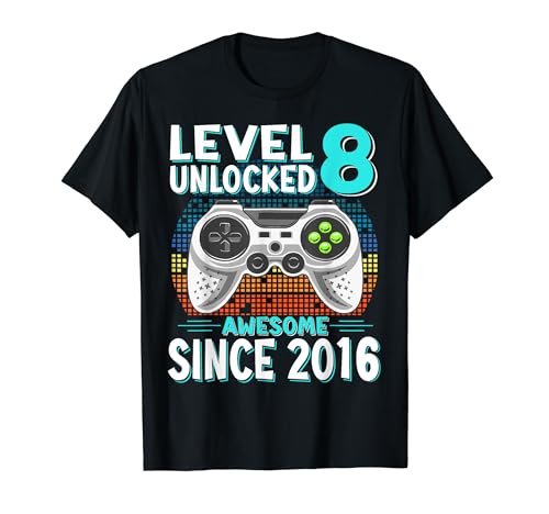 level 8 freigeschaltet jungen gamer geburtstag 8 jahre T-Shirt von Geburtstags Gamer Outfits