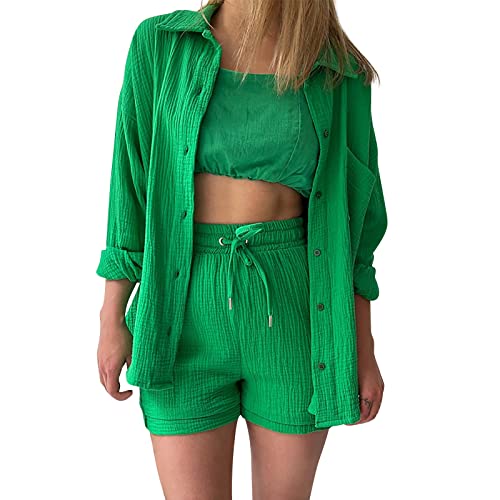 Gefomuofe Damen Zweiteiler Sommer Baumwolle Hosenanzug 2 Teiler Clothes Aesthetic Zweiteiler Lounge Set Atmungsaktiv Sportanzug Lose Elegant Tracksuit Strand Urlaub Streetwear von Gefomuofe