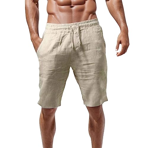 Gefomuofe Leinen Kurze Hosen Herren Leinenhose Lockere Passform Kurze Hosen Loose Bermuda Shorts Herren-Shorts Mit Taschen Casual Sommer Sport Shorts Freizeithose Sommershorts von Gefomuofe