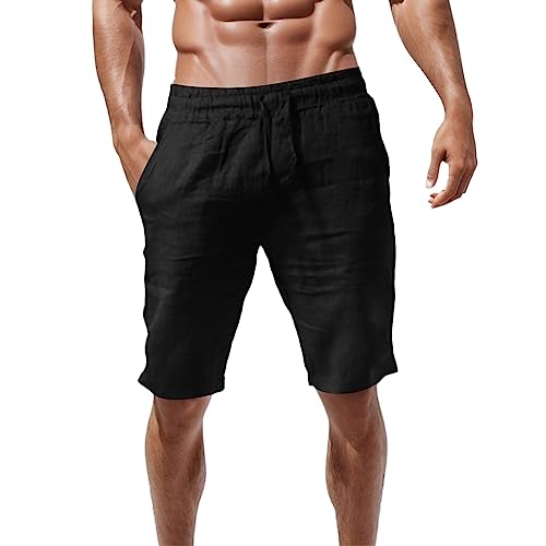 Gefomuofe Leinen Kurze Hosen Herren Leinenhose Lockere Passform Kurze Hosen Loose Bermuda Shorts Herren-Shorts Mit Taschen Casual Sommer Sport Shorts Freizeithose Sommershorts von Gefomuofe