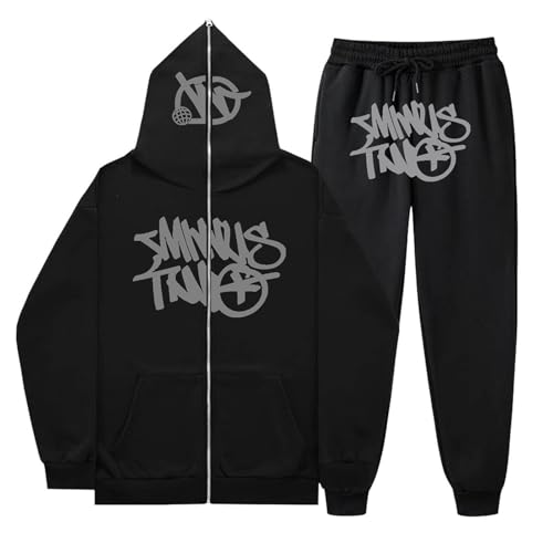 Gefomuofe Minus Two Anzug Herren, Y2K Jogginganzug 2 Teilig Winter Leichte Trainingsanzug Sportanzug Tracksuit Unisex Jogging Anzug Set mit Hoodie Und Hose Y2K Zip Hoodie Sportbekleidung von Gefomuofe