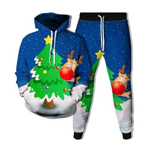 Herren Jogginganzug Sportanzug Weihnachten 3D gedruckt Jogginganzug Tracksuit Sportswear Anzug Kapuzenpullover Sporthose Jogginghose Sweatshirt Casual Hoodie Hose Männer Sportanzug Casual Kapuzenjacke von Gefomuofe