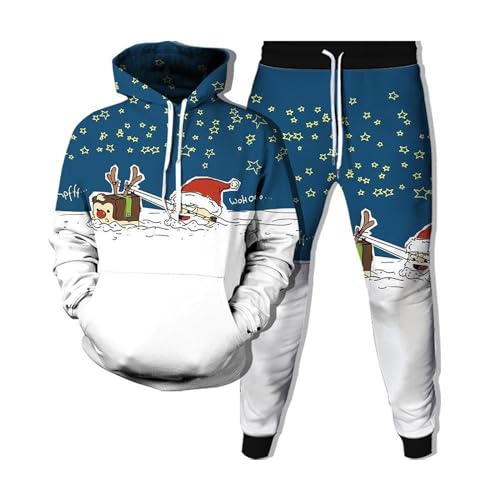 Herren Jogginganzug Sportanzug Weihnachten 3D gedruckt Jogginganzug Tracksuit Sportswear Anzug Kapuzenpullover Sporthose Jogginghose Sweatshirt Casual Hoodie Hose Männer Sportanzug Casual Kapuzenjacke von Gefomuofe