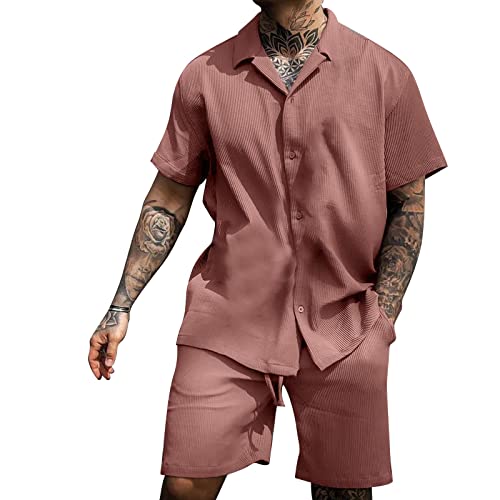 Herren Schlafanzug Kurz Pyjama Schlafanzugset Zweiteiliger Schlafanzug Pyjama mit Bündchen Lustig Baumwolle Shorty Nachtwäsche Anzug Lang Pyjamas Sets von Gefomuofe