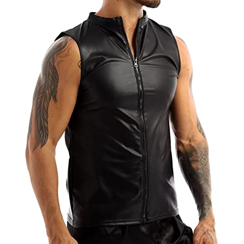 Herren Shirt Tank Top ohne Arm Leder Lack Latex Rubber Unterhemd Achselshirt aus reinem Latex in schwarz Ohne Nähte veredelte Oberfläche Nicht chloriert von Gefomuofe