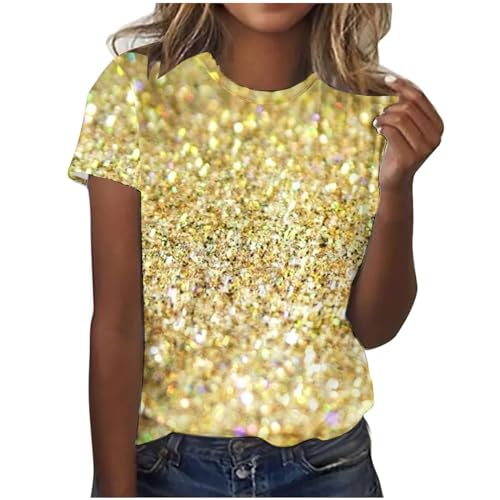 Pailletten Shirt Damen Sommer Kurzarm Tshirt Pailletten Druck Oberteil Drucken Kurzarm Rundhalsausschnitt T-Shirt Festliche Glitzer Party Club Tops Blusen Basic T-Shirt Lässig Pullover Tunika Pailletten Shirt Damen Sommer Kurzarm Tshirt Pailletten Druck Oberteil Drucken Kurzarm Rundhalsausschnitt T-Shirt Festliche Glitzer Party Club Tops Blusen Basic T-Shirt Lässig Pullover Tunika von Gefomuofe