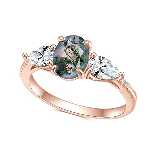 Gem's Beauty Gifts for Her 1,19 Karat natürlicher Moosachat Roségold Verlobungsring Sterling Silber Damen Goldringe Moosachat Schmuck (Größe 7) von Gem's Beauty