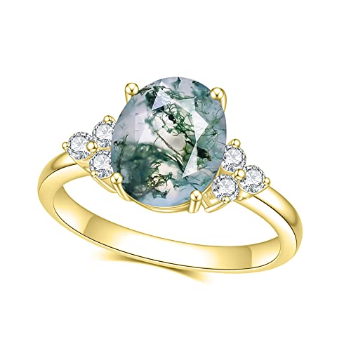 Gem's Beauty Grüner Moosachat Schmuck Natürlicher Moosachat Verlobungsringe aus 925er Sterlingsilber für Frauen Hochzeit Moosachat Ring Jubiläumsschmuck Geschenk für Sie (Größe 9) von Gem's Beauty