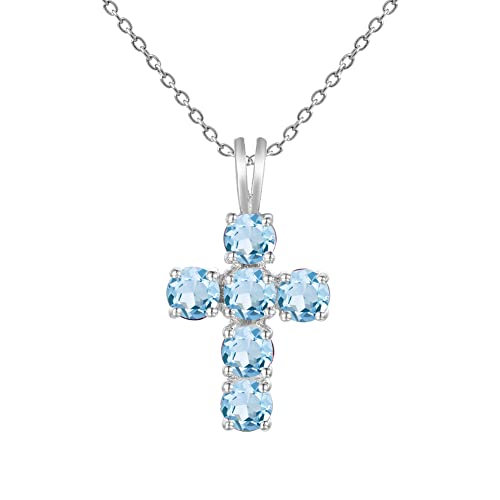 Gem's Beauty Sky Blue Topas Kreuz Halskette Halskette 925 Sterling Silber Halsketten Runde handgefertigte Halskette für Frauen Mädchen Geburtsstein Halsketten von Gem's Beauty