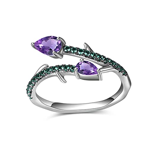 Gem's Beauty echter Amethyst, verstellbare Ringe, 925er Sterlingsilber, Rose, Dorn und Knospe, handgefertigter offener Ring für Frauen und Mädchen, Silberringe mit Geburtsstein im Februar von Gem's Beauty