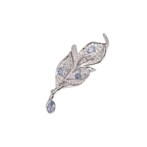 GemKing BR230218002 Sky blue leaf brooch 925 silver gold-plated brooch clothing accessories summer anti-exposure buttons high-end corsage for women von GemKing