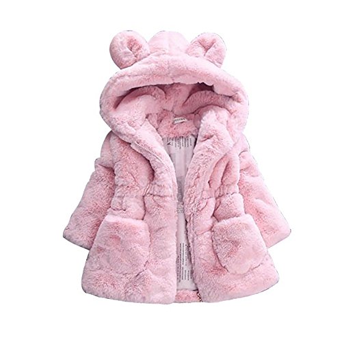 Gemini_mall® Baby Mädchen Kinder Kapuzenjacke Kaninchenohren Mantel Kunstfell Warme Jacken Outwear Winterkleidung für 1–5 Jahre alt Gr. 2-3 Jahre, rose von Gemini_mall