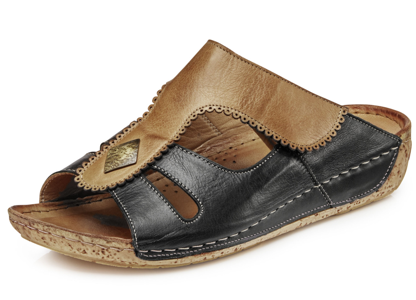 Gemini, bequeme Damen-Pantoletten, Weite G, mit Klettverschluss, Schwarz-Cognac, Größe 36 Gemini, bequeme Damen-Pantoletten, Weite G, mit Klettverschluss, Schwarz-Cognac, Größe 36 von Gemini