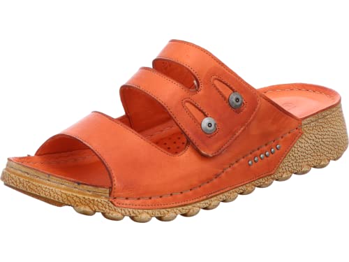 Gemini Damen Leder Riemchen Pantoletten Klettverschluss 032755-02, Größe:39 EU, Farbe:Orange von Gemini