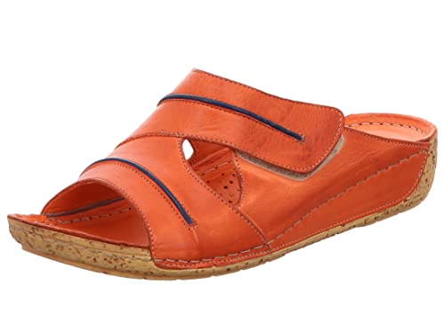 Gemini Damen Pantolette Klettverschluss Keilabsatz Leder 336054-02, Größe:39 EU, Farbe:Orange von Gemini