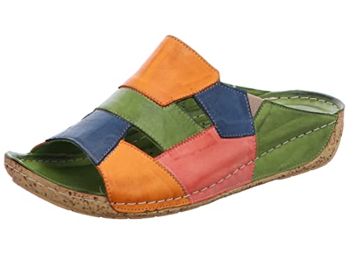 Gemini Damen Pantolette Leder Patchwork Optik Keilabsatz 336052-02, Größe:39 EU, Farbe:Orange von Gemini