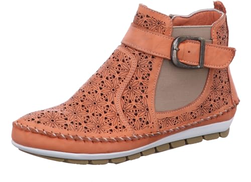 Gemini Damen Stiefelette Leder Cutouts floral Muster 382019-19, Größe:39 EU, Farbe:Orange von Gemini