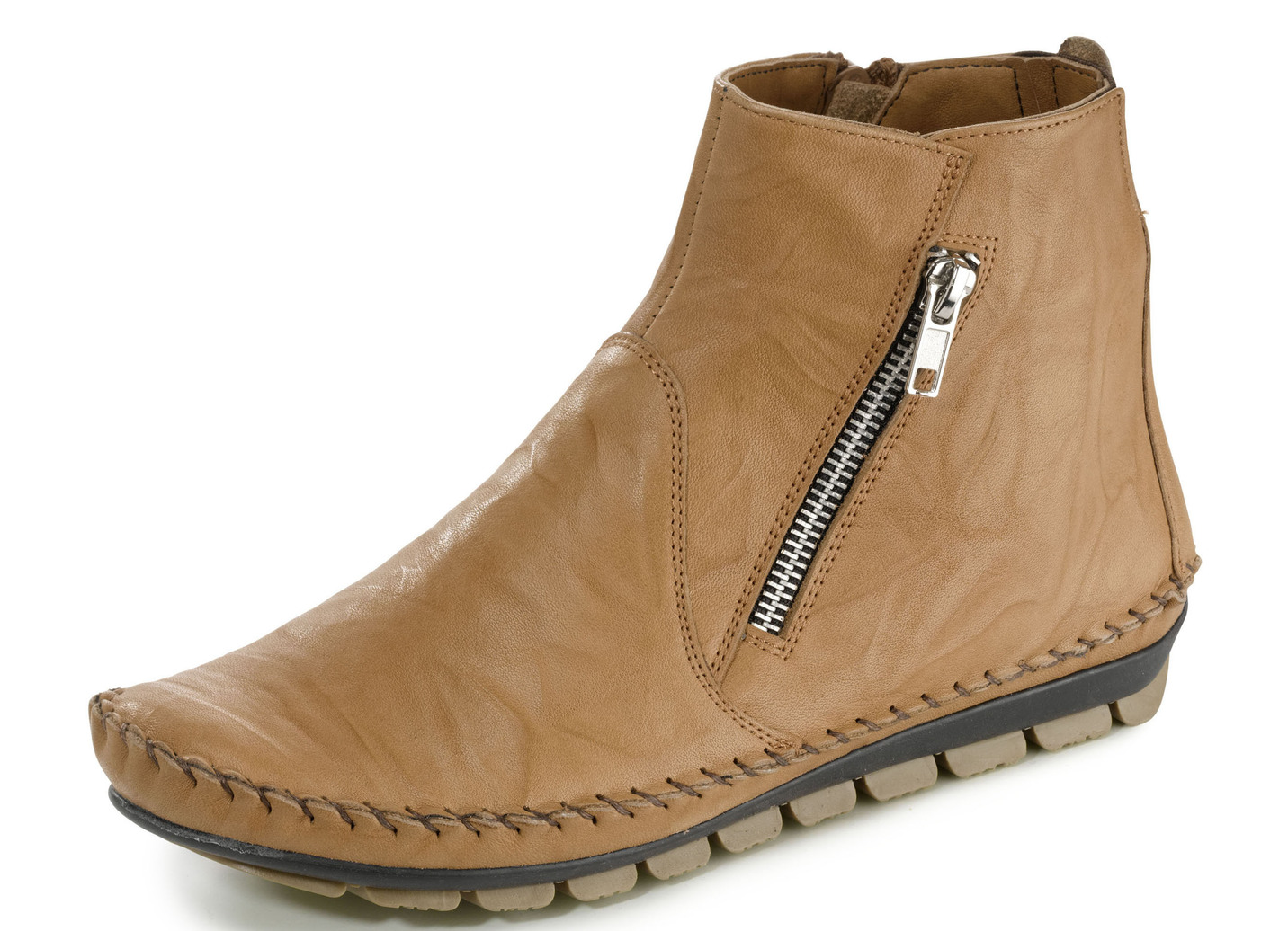 Gemini Mokassin-Stiefelette mit Zier-Reißverschluss, Camel, Größe 36 von Gemini