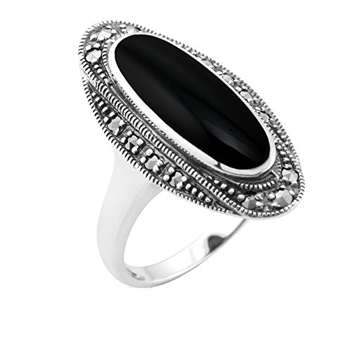 Gemondo Art Déco Ring, Sterlingsilber 1,30 CT Schwarzer Onyx & 0,23 Karat Markasit Cocktail Ring von Gemondo