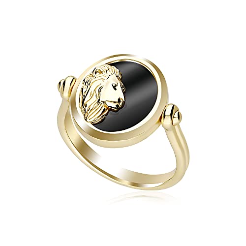 Wende-Ring Löwe aus 18 Karat vergoldetem Silber mit schwarzem Onyx, Edelstein, Onyx von Gemondo