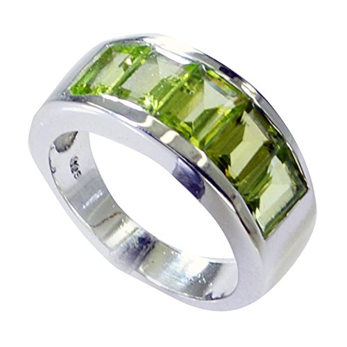 Gemsonclick Echt Antike Peridot Ring Silber Birthstone Square Cut Cluster-Einstellung Handarbeit Größe Q von Gemsonclick