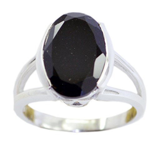 Gemsonclick Echte Schwarze Onyx Ring Sterling Silber Schmuck Oval Stein Lünette Stil handgemachte Größe P von Gemsonclick