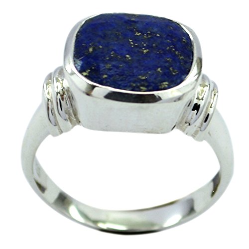 Gemsonclick Echte wertvolle Lapislazuli Ring Sterling Silber Kissen Lünette Stil handgemachte Größe S von Gemsonclick