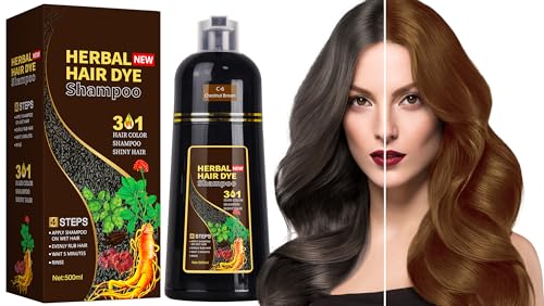 Hair Dye Shampoo, 500ML Haarfärbung Hair Color Shampoo Haarfärbeshampoo für Graue Haare, Sofort Haarfarben Farbshampoo, Instant Black Hair Shampoo für Graues Haar Männer und Frauen (Kastanienbraun) von Gemtoy