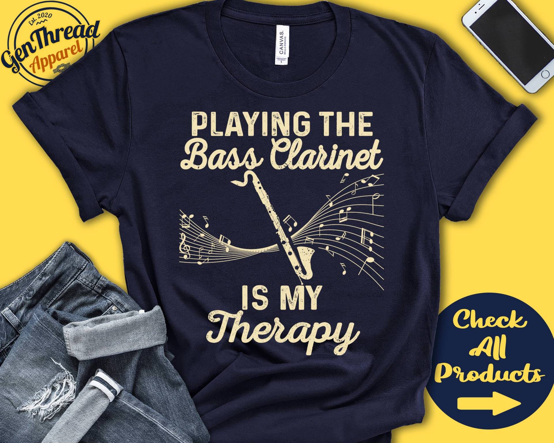 Baßklarinettist Shirt | Bassklarinette Geschenk Klarinettist T-Shirt Windlicht Musiker Musik Instrument Meine Therapie Tank Hoodie A2506 von GenThreadApparel