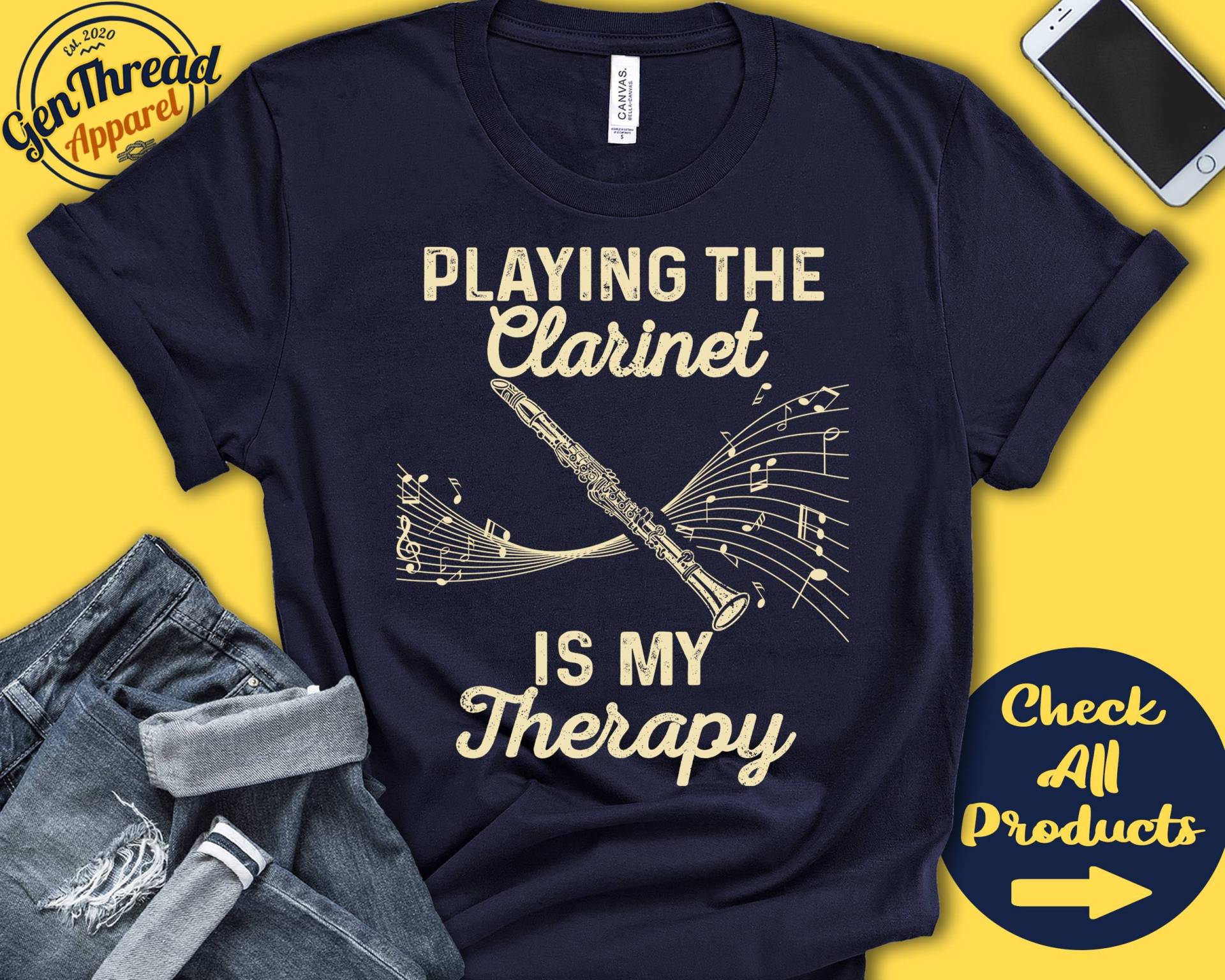 Klarinettist Shirt | Klarinette Geschenk T-Shirt Windlicht Musiker Musik Instrument Meine Therapie Tank Hoodie A2502 von GenThreadApparel