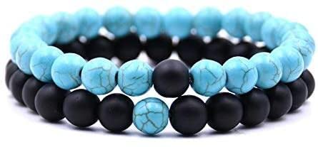 2 Stück Erwachsene unisex Naturstein Armband Fashion 8mm Lava Rock Chakra Perlen Elastische Frosted Achat String Geschenk (C, 7-7.5INCH) Nizza verarbeitet von Generic