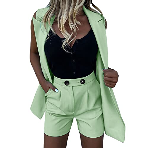 2-teiliges Outfit für Damen, ärmelloser, einfarbiger Blazer mit Shorts, lässige, elegante Business-Anzug-Sets Bodenlange Mäntel Damen von Generic