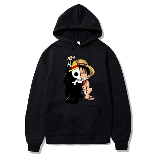 2022 Japanischer Anime One Piece Luffy Hoodies Männer Casual Fleece Pullover Sweatshirt, L, Schwarz von Generic