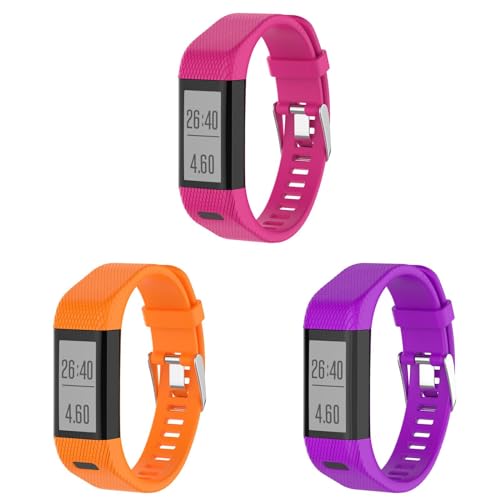 3 Stück Silikon Uhrenarmbänder Kompatibel mit Garmin Vivosmart HR+, Wasserdicht Weiche Ersatzriemen, Weiches Silikon Ersatzarmband Sportarmband für Damen Herren, Rosa/Lila/Orangerün von Generic