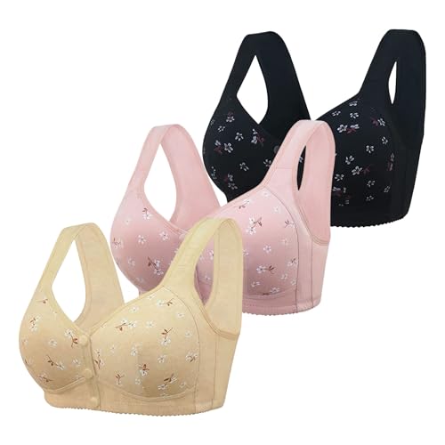 3er Pack Damen Daisy BH mit Vorderverschluss aus Baumwolle, Soft BH mit Druckknopf Vorne ohne Bügel Gepolstert Daisy Bras für Senioren Komfortabler Nahtloser Bequemer BH Comfy Bra 3er Pack Damen Daisy BH mit Vorderverschluss aus Baumwolle, Soft BH mit Druckknopf Vorne ohne Bügel Gepolstert Daisy Bras für Senioren Komfortabler Nahtloser Bequemer BH Comfy Bra von Generic