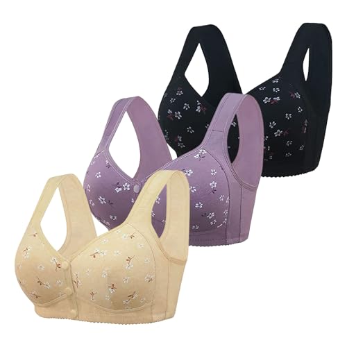 3er Pack Damen Daisy BH mit Vorderverschluss aus Baumwolle, Soft BH mit Druckknopf Vorne ohne Bügel Gepolstert Daisy Bras für Senioren Komfortabler Nahtloser Bequemer BH Comfy Bra 3er Pack Damen Daisy BH mit Vorderverschluss aus Baumwolle, Soft BH mit Druckknopf Vorne ohne Bügel Gepolstert Daisy Bras für Senioren Komfortabler Nahtloser Bequemer BH Comfy Bra von Generic